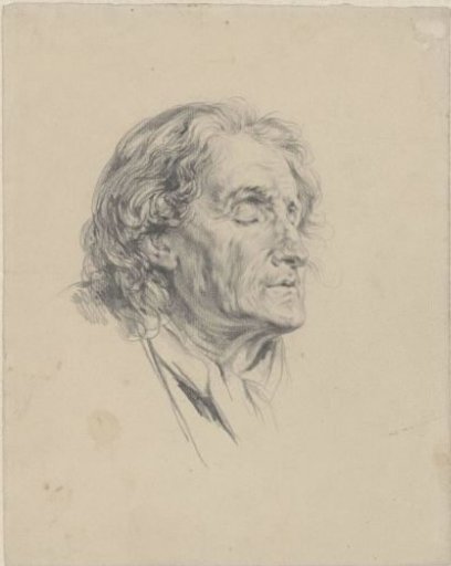 Man's head, to the right, with closed eyes