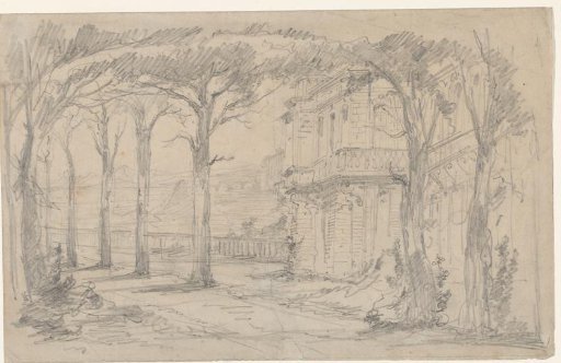 House behind an avenue with trees