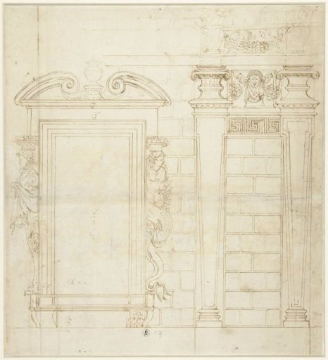 Paleisfaçade met monumentale zuilenstelling boven rustica onderbouw