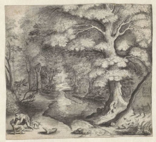 Forest View with a Hunter with Dogs
