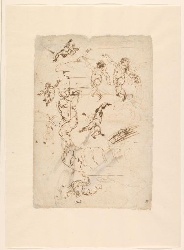 Sketch Sheet with a Corner of a Chest on a Lion's Foot and Various Putti