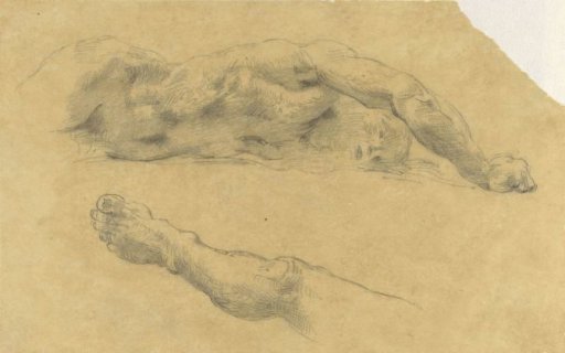 Reclining Nude Man; His Leg Shown Separately