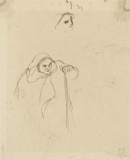 Studies of an old woman leaning on a staff