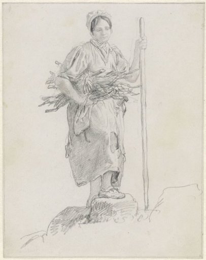 Girl with a bundle of twigs