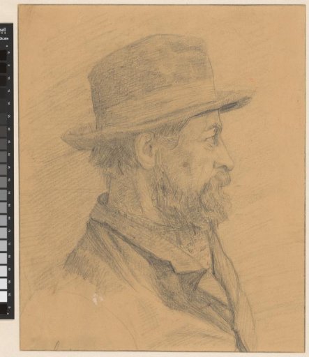 Man's portrait with felt hat, in profile