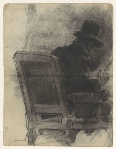 Man Reading with a Hat in a Chair, from Behind