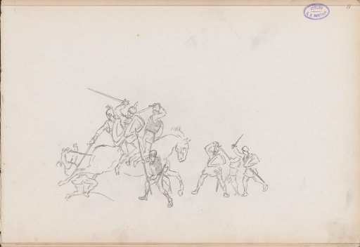 Fighting soldiers, partly on horseback