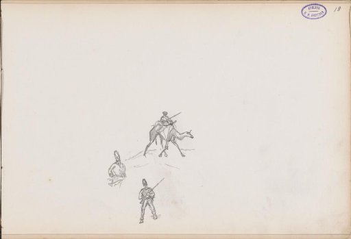 Three soldiers, one of whom is on a dromedary