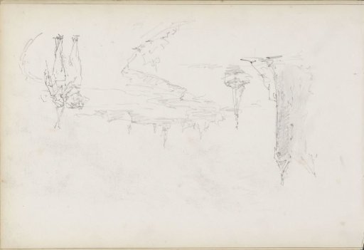 Two figures on a path along the water