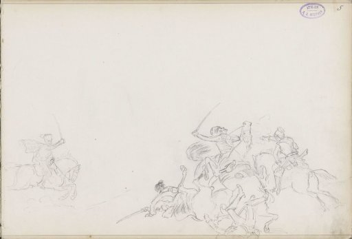 Fighting soldiers on horseback, possibly cavalrymen