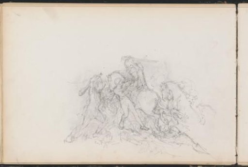 Fighting soldiers, partly on horseback