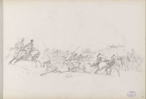 Fighting soldiers, on foot and on horseback