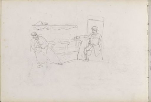 Two men in a train compartment