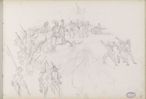 Fighting soldiers, on foot and on horseback