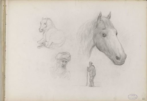 Study sheet with horses and men