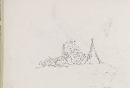 Three men, possibly by a campfire