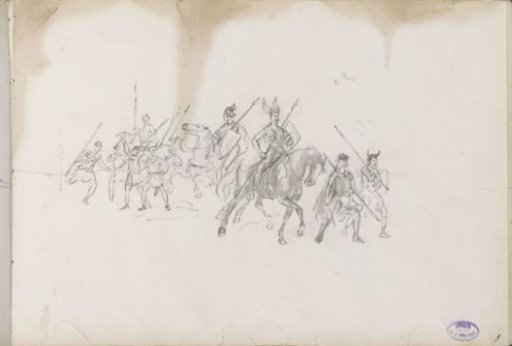 Soldiers with spears, on foot and on horseback