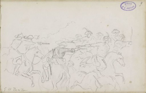 Fighting soldiers on horseback