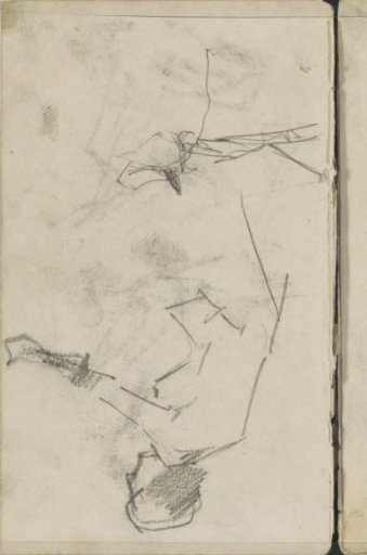 Cow's head and a woman with an outstretched arm, in profile