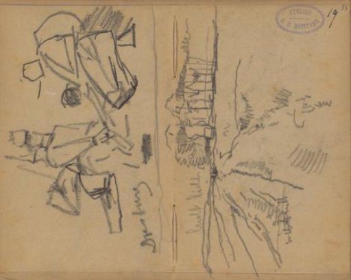 Two seated figures and a landscape