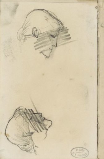 Two female heads, in profile