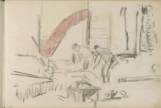 Construction Site with Two Workers and a Wheelbarrow
