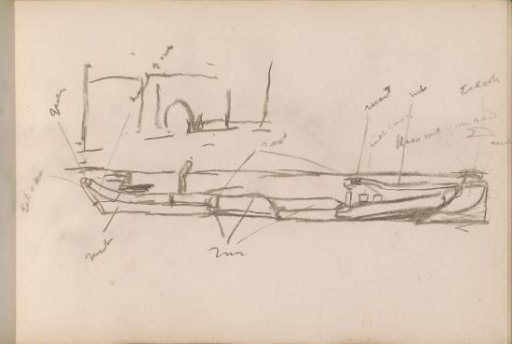 One or two moored barges, possibly near the New Tar Gardens in Amsterdam