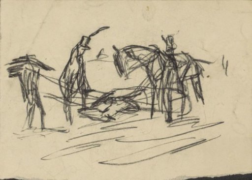 Soldiers beside their horses