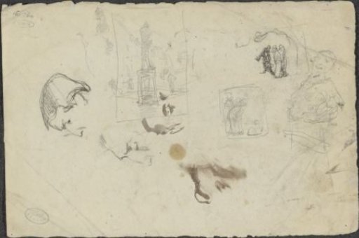 Figure Studies and a City View with a Statue