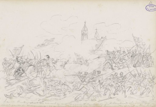 Attack of French cavalrymen on German soldiers