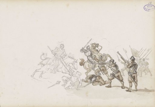 Cavalrymen in combat with infantrymen