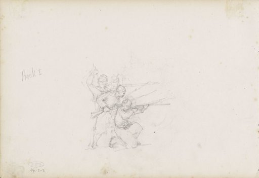 Soldiers with drawn muskets