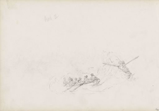 Two rowing boats on stormy water