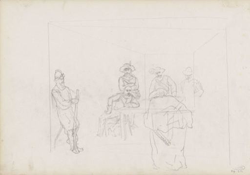Soldiers around a table, possibly during an interrogation