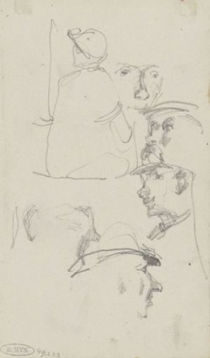 Men's Heads and a Seated Woman