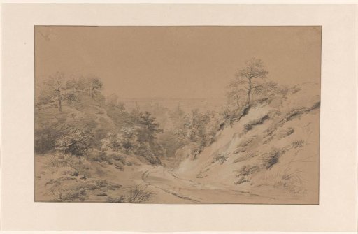 Road through mountains with a view over flat land