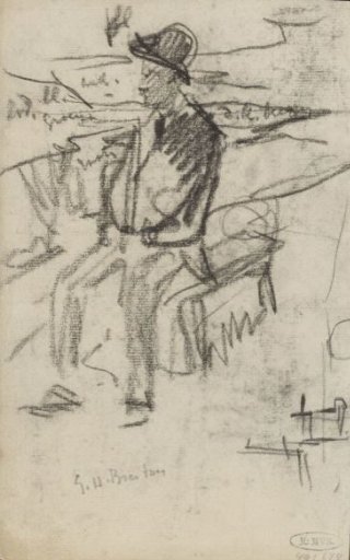 Man on a bench in a landscape