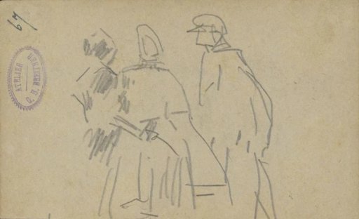 Two standing women and a man