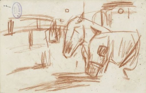City view with two harnessed horses