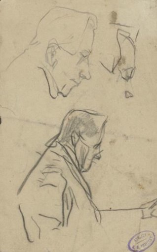 Three studies of a man, in profile