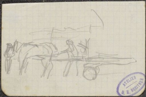 Two figures with a horse and carriage