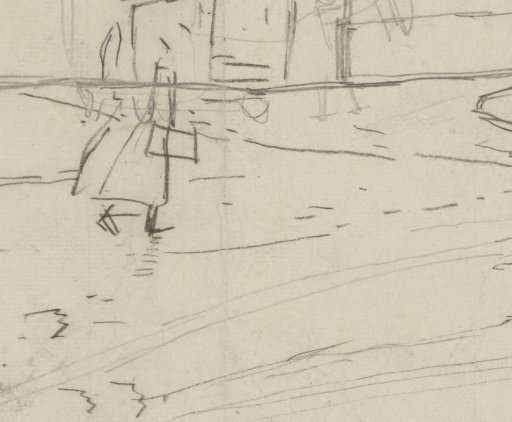 Figures on a square in the rain