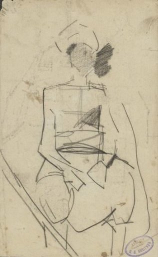 Seated figure with a turban, possibly a Javanese man with an iket
