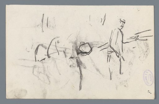 Figures, possibly near a carriage