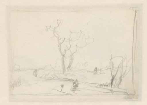 Sketch of a landscape with a bare tree in the middle