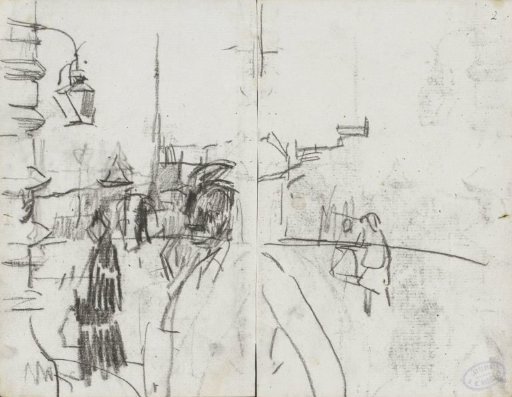 View in Amsterdam with figures, possibly the Rokin