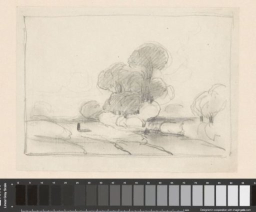 Sketch of a landscape with a group of trees in the middle