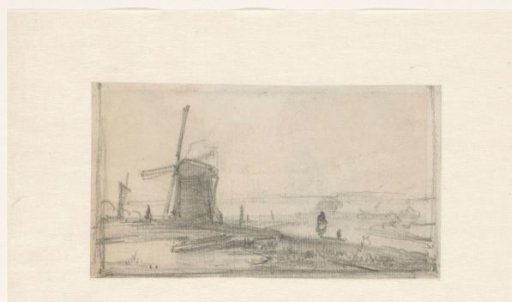 Sketch of a landscape with a mill on the left