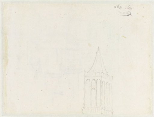 Upper section and spire of a Gothic church tower