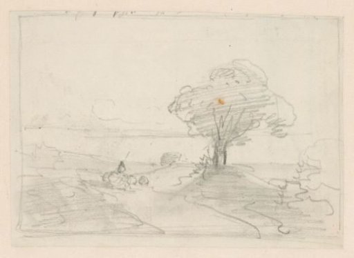 Sketch of a landscape with a tree by the water